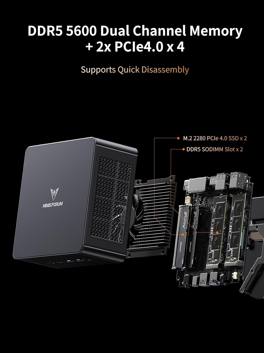 MINISFORUM UM890 Pro Mini PC, Ryzen 9 8945HS 5.2GHz, 32GB DDR5 5600MHz + 512GB PCIe 4.0 SSD, Radeon 780M, Quad 4K Display(HDMI/DP1.4/USB4 х 2), Dual 2.5G LAN Mini Desktop Computer