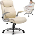 COMHOMA Big and Tall High Back Office Chair 400LBS Wide Leather Executive Chair Height Adjustable Lumbar Support & Armrests, Comfy Desk Gaming Chairs Computer Swivel Chair, Beige