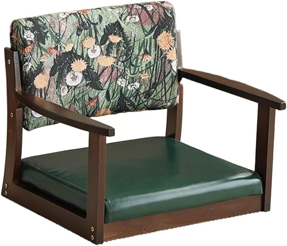 Wood Floor Chair, Meditation Chair Legless Chairs with Padded and Armrests for Living Room, Bedroom, Dorm, Gaming & Reading(Green)