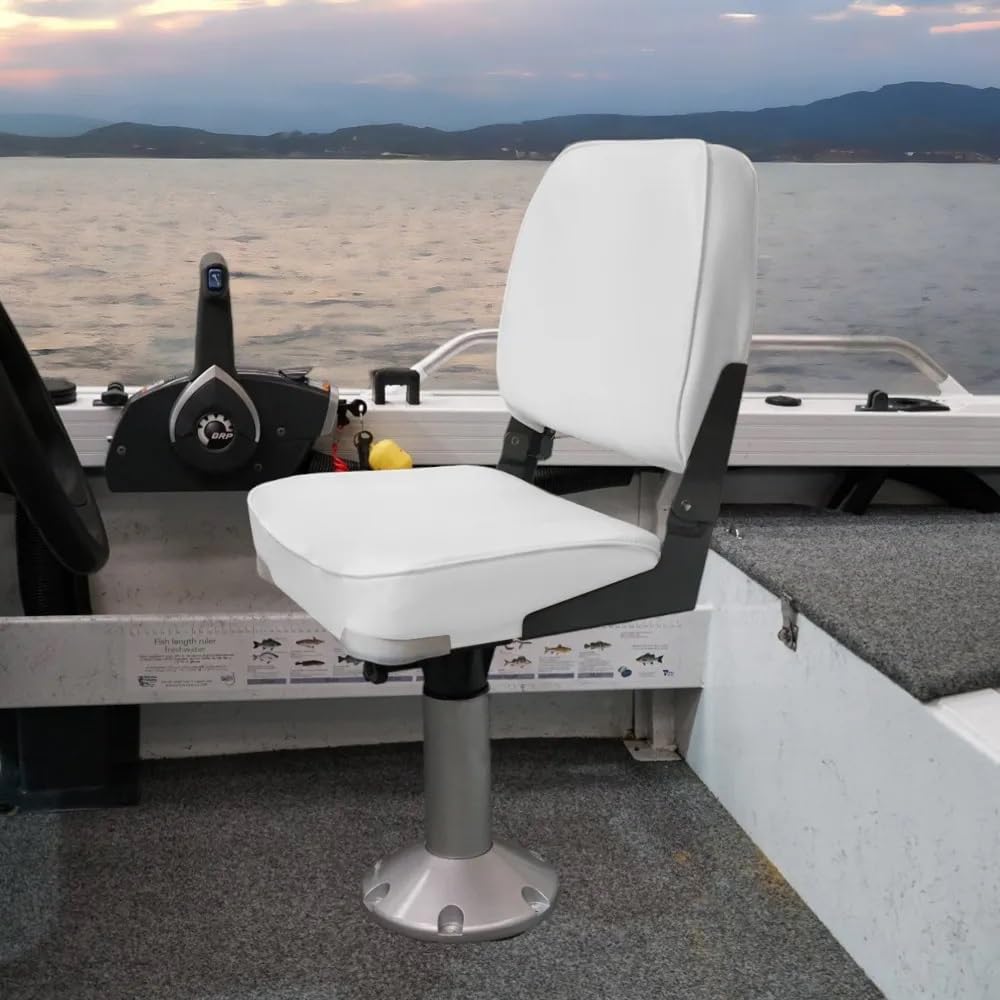 Oceansouth FOLDING BOAT SEAT WITH FIXED 13' SEAT PEDESTAL WHITE fishing folding chair accessories kayak boat seats seat covers back pack canoe paddle board waterproof cushions boating