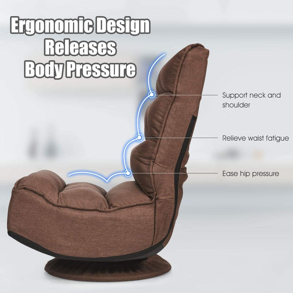 Giantex 360 Degree Swivel Floor Chair, Folding Floor Gaming Chair with 6 Positions Adjustable, Lazy Sofa Lounge Chair w/Tufted Back Support, Video Gaming Chair for Reading TV Watching (Brown)