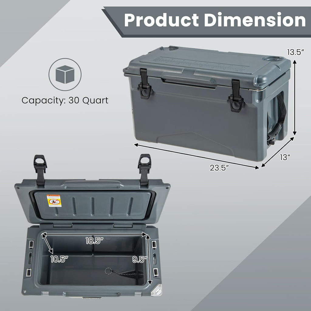 Goplus Cooler, Insulated Large Ice Chest with Portable Handles, Integrated Cup Holders, Leak-Proof Tight Latches, 5-7-day Ice Retention, Heavy Duty Hard Coolers for Beach, Picnic, Camping, Boat