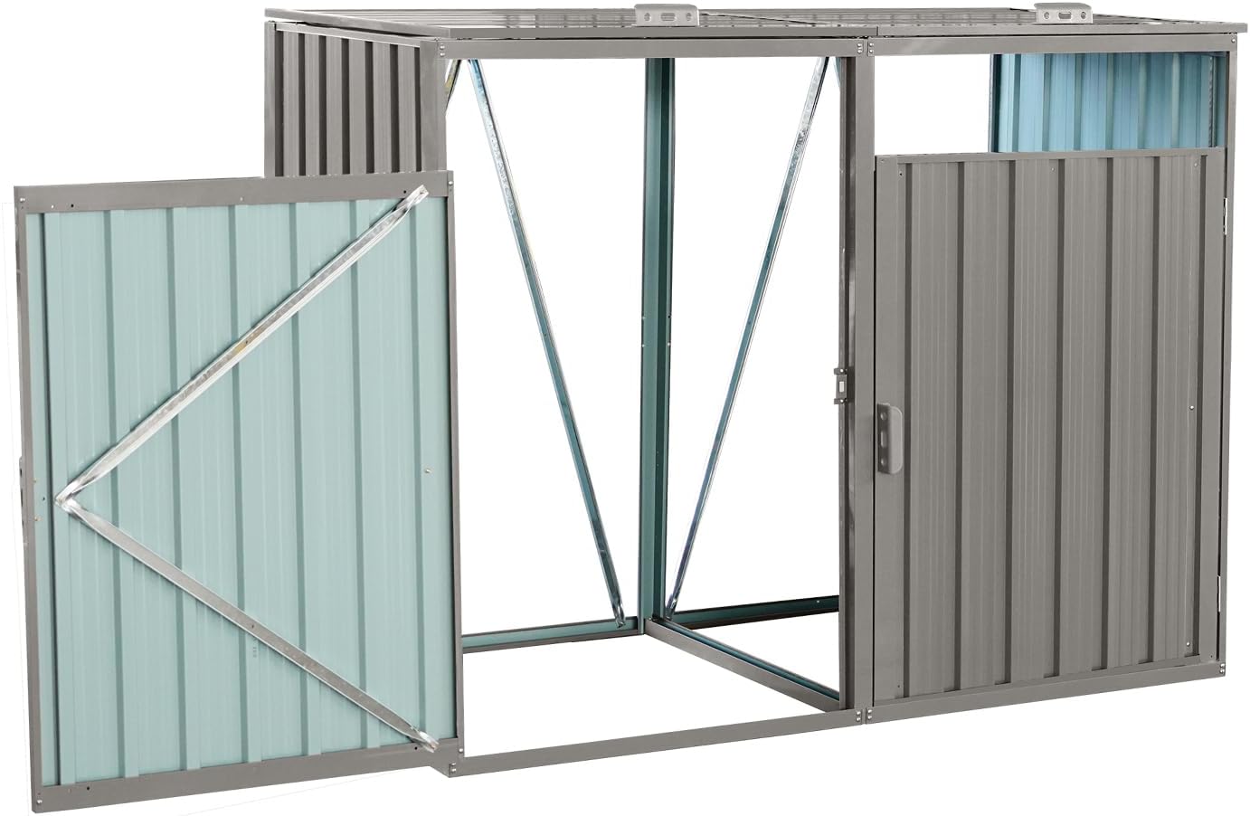 【LuckyNote】 Garbage Bin Shed Stores 2 Trash Cans Metal Outdoor Bin Shed for Garbage Storage,Stainless Galvanized Steel, Bin for Garden Yard Lawn,Grey