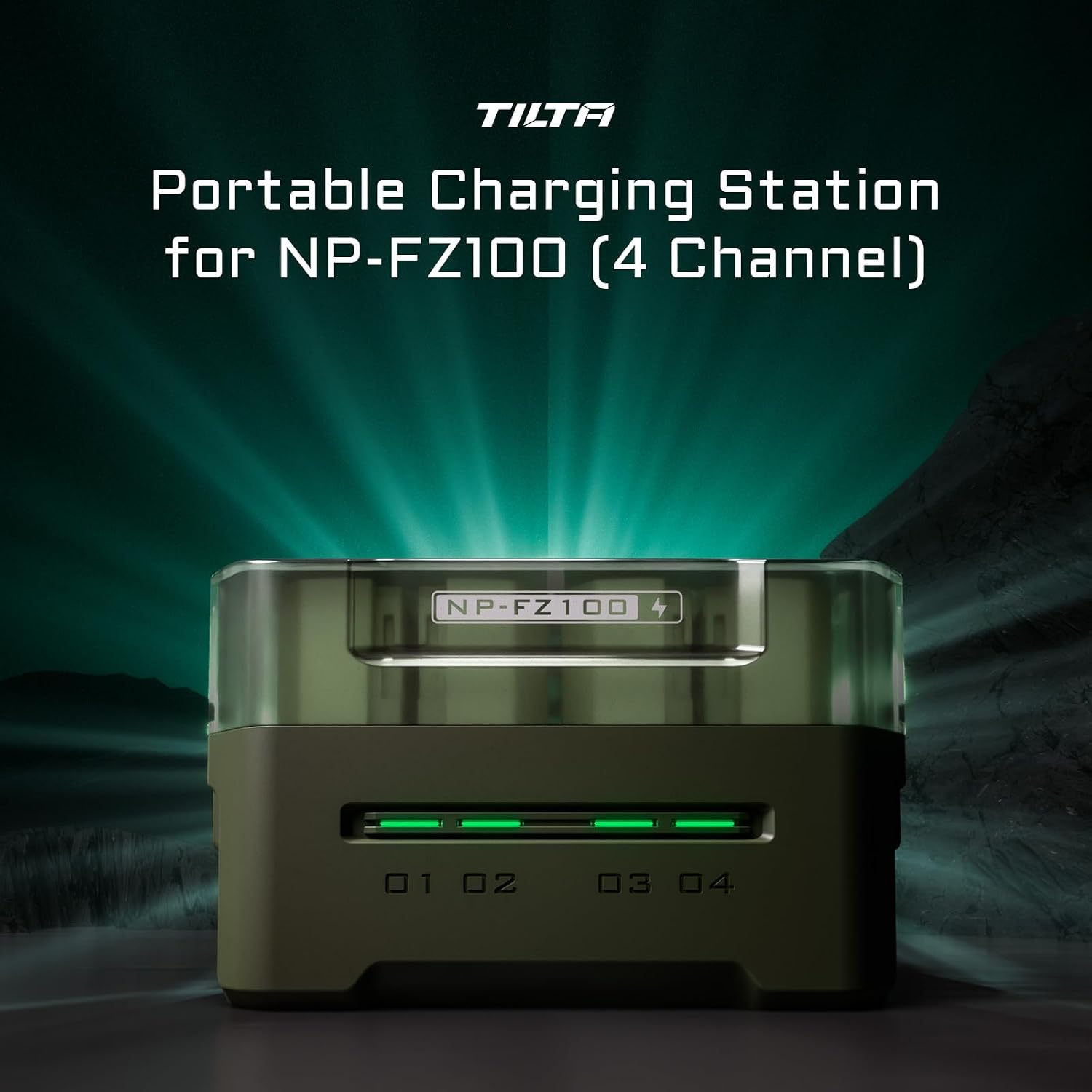 Tilta Portable Charging Station w/ 4 Batteries for NP-FZ100 Battery | Charge 4 Batteries w/USB-C PD 45W Fast Charge | Safe for A6600, A6700, A7C, A7III, A7IV, A7RIII/IV, A7S Il, FX3,FX30,A1 – Green