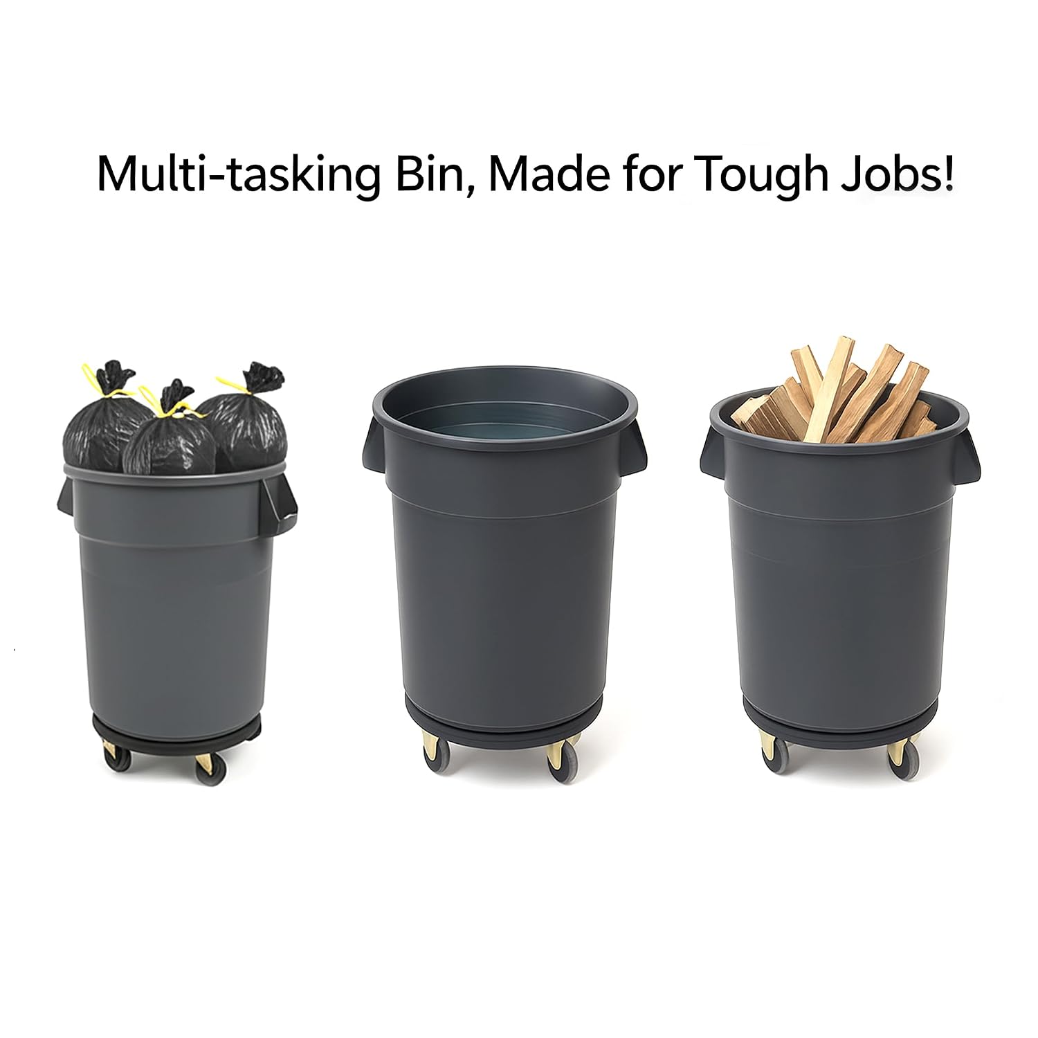 32 Gallon Trash Can with Wheels and Lid, Multi-Purpose Outdoor Container for Yard Waste, Water Storage, Garage Organization, Detachable Rolling Base