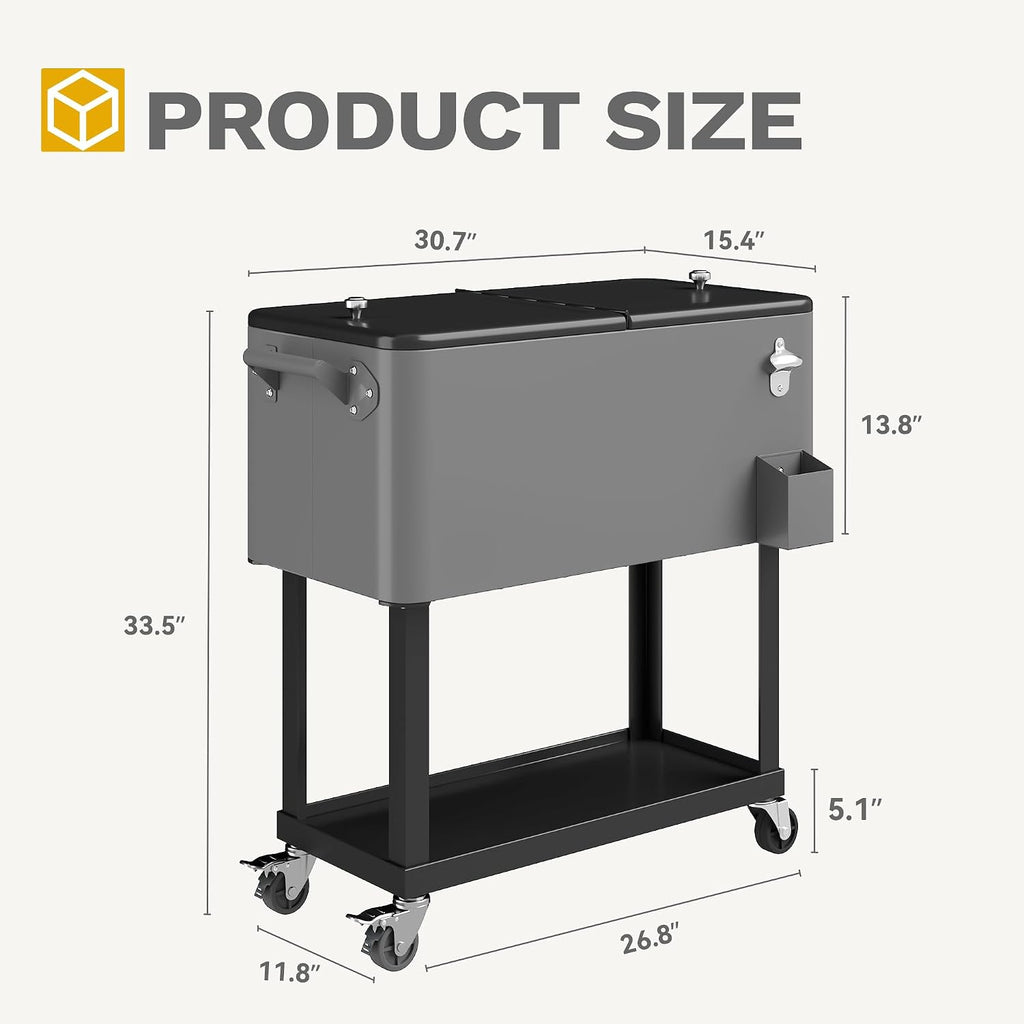 DWVO Ice Chest with Wheels,80 Quart Rolling Cooler with Bottle Opener Drainage, Patio Cooler Cart, Rolling Ice Chest with Handle for Patio Pool Deck Party BBQ Cookouts