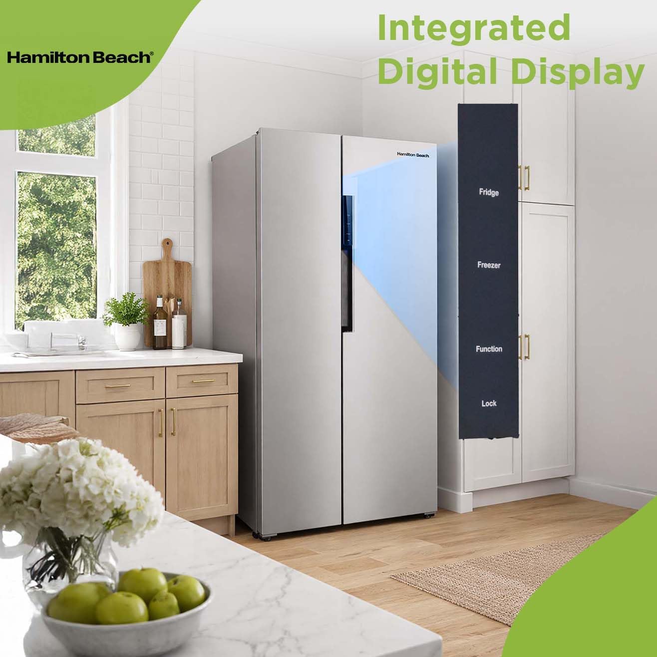 Hamilton Beach HBF1558 15.6 cu ft Counter Depth Full Size Refrigerator, Side Doors, Stainless