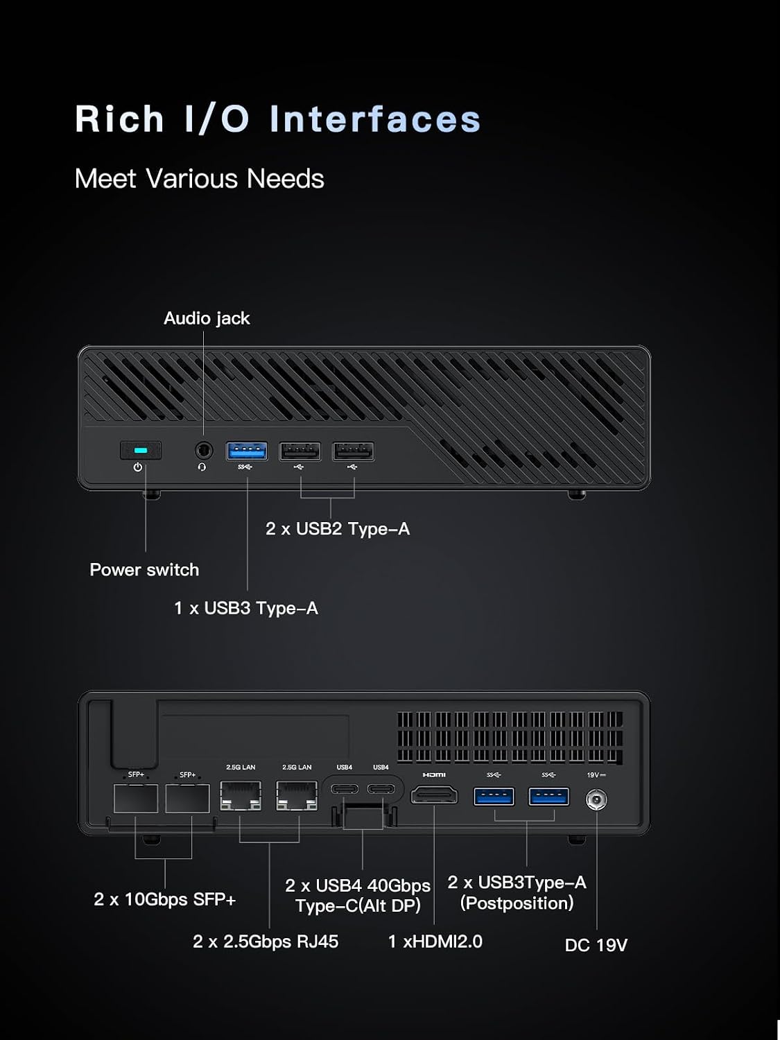 MINISFORUM MS-01 Mini Workstation Core i5-12600H 32GB RAM 1TB SSD Mini PC, HDMI + 2xUSB4 8K Display, 2x10G SFP+ Port, 2x2.5G LAN Port, Support M.2 2280/22110/U.2 SSD/RTX 3050 Graphics Cards