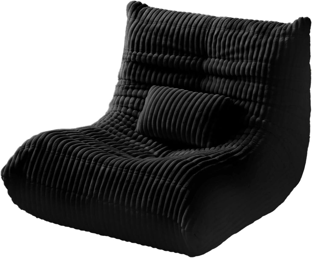 Bean Bag Chair with Lumbar Pillow, Gaint Bean Bag Chairs for Adults, Oversized Corduroy Beanbag Chair with Memory Foam Filled, Lazy Floor Sofa for Reading Gaming Living Room Bedroom (Black)