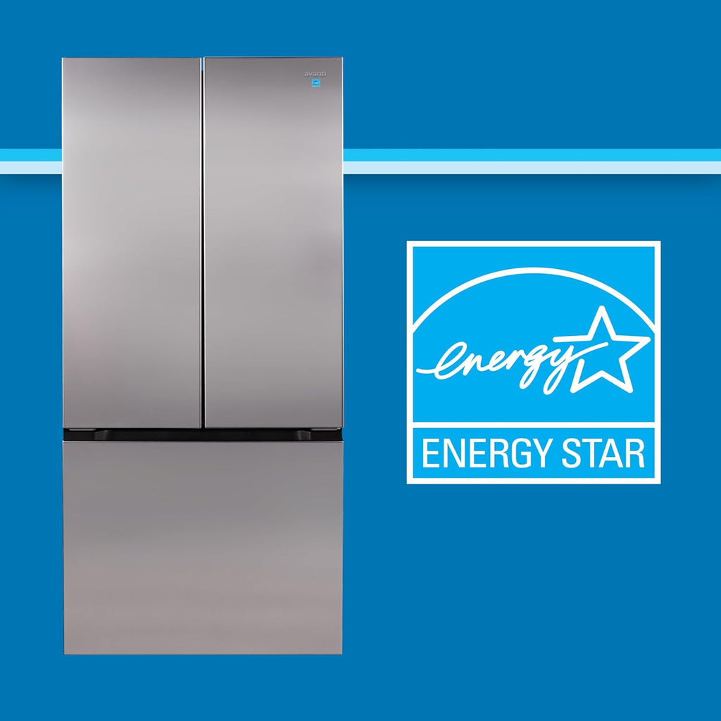 Avanti French Door Refrigerator with Bottom Freezer 30-Inch Wideâ€‹, Frost Free Technology, Large Capacity with Adjustable Shelves, Door Bins & Crisper Drawers, 17.5 Cu.Ft., Stainless Steel