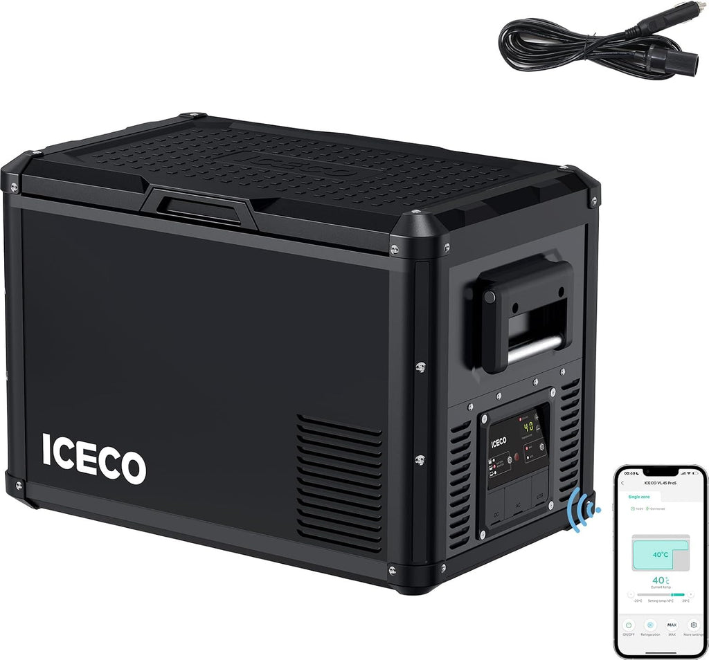 ICECO VL45ProS 12V Refrigerator, 45L Portable Freezer with SECOP Compressor, Iron Cabinet Shell Car Refrigerator with Multi-directional Lid, 0-50℉, AC&DC, For Outdoor&Indoor|With Extension DC Cable