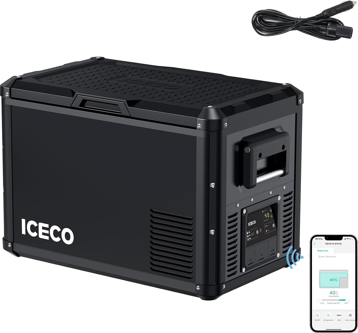 ICECO VL45ProS 12V Refrigerator, 45L Portable Freezer with SECOP Compressor, Iron Cabinet Shell Car Refrigerator with Multi-directional Lid, 0-50℉, AC&DC, For Outdoor&Indoor|With Extension DC Cable