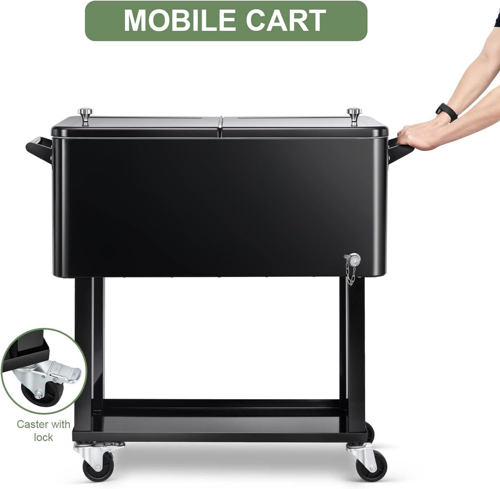 80 Quart Rolling Ice Chest Cooler Cart,Patio Backyard Party Drink Beverage Bar Stand Up Cooler Trolley with Ice Scoop