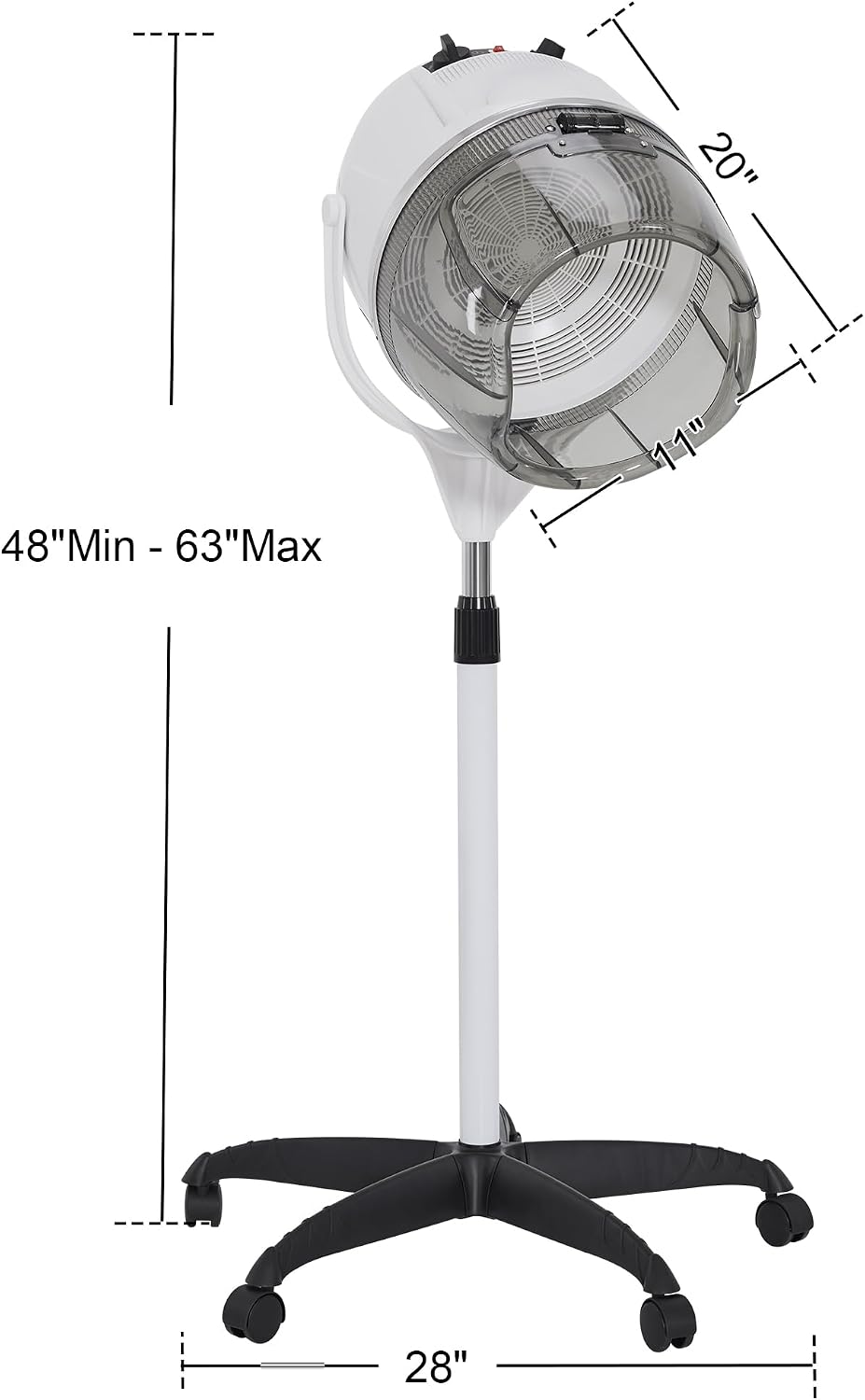 BarberPub 1000W Hooded Hair Bonnet Dryer with Stand, Height Adjustable Floor Standing Rolling Base, Beauty Salon Equipment with 360° Rotation VHD08 (White)