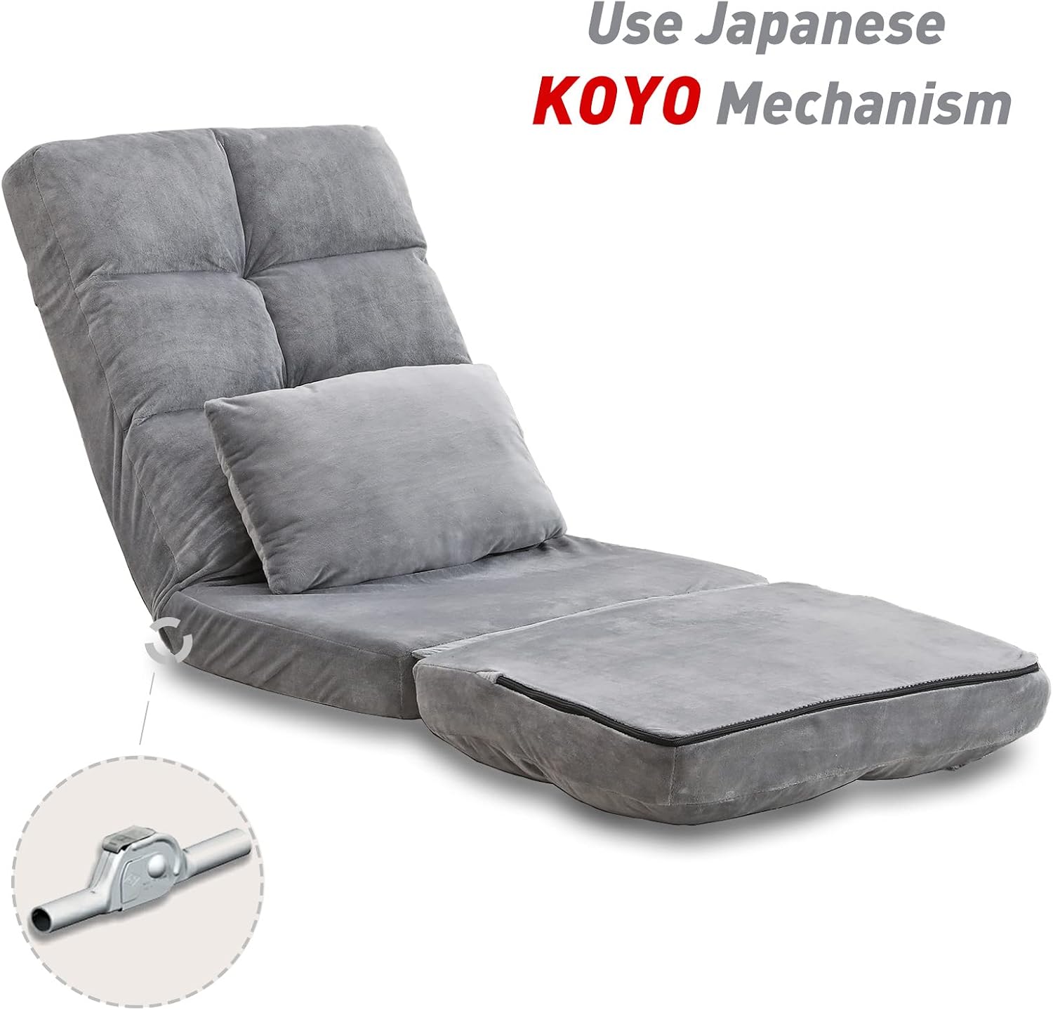 Indoor Chaise Lounge Sofa, Floor Chair with Back Support for Adults, 14 Angle Adjustment Recliner Chair, Folding Floor Lounger with Pillow 8823(Grey)