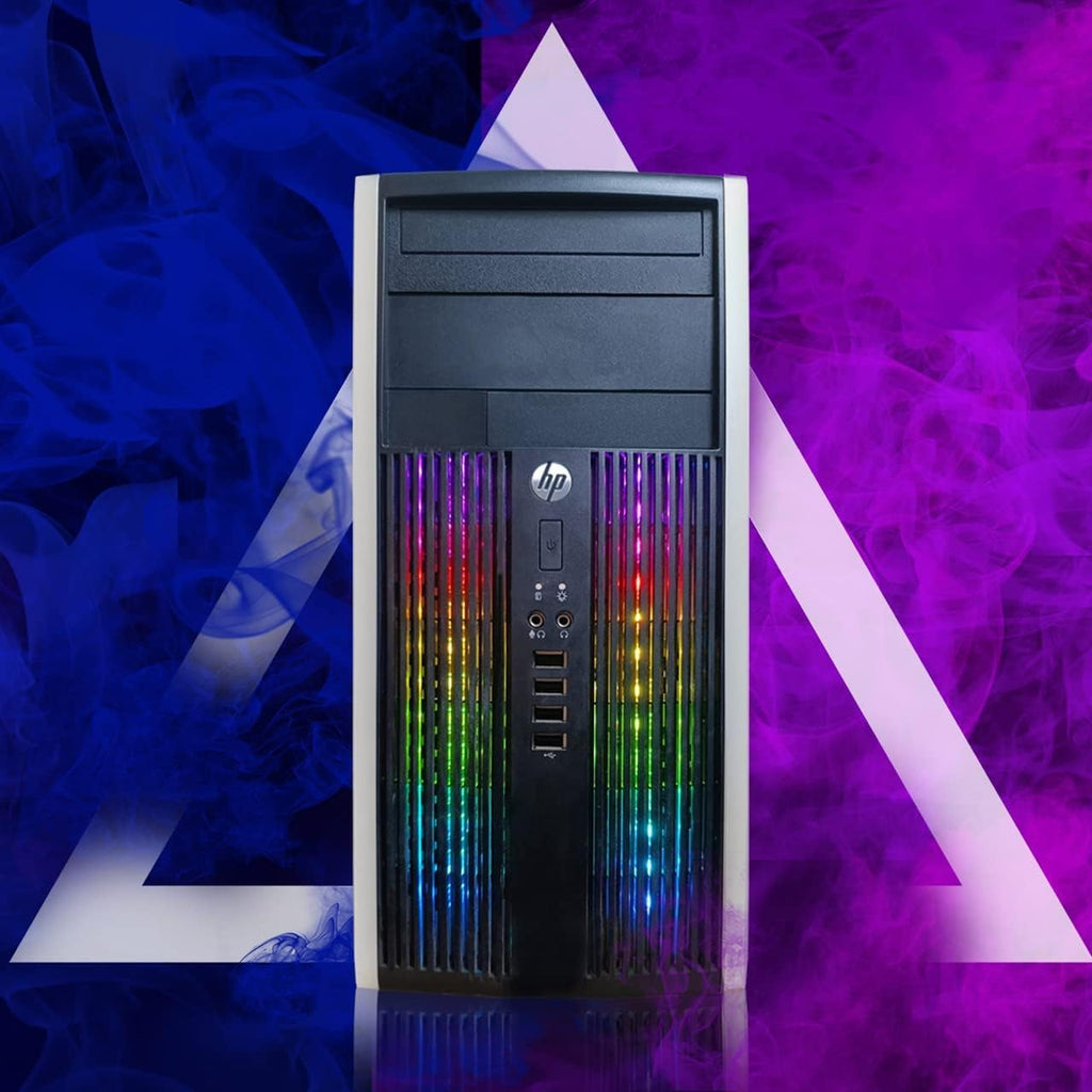 HP RGB Gaming PC Desktop Computer - Intel Quad I7 up to 3.8GHz, 16GB Memory, 128G SSD + 2TB, Radeon RX 580 8G, RGB Keyboard & Mouse, DVD, WiFi & Bluetooth, Windows 11 (Renewed)