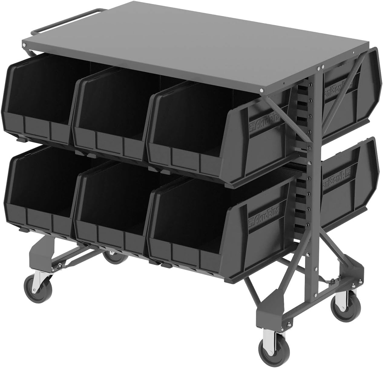 Akro-Mils 30260 AkroBins Plastic Storage Bins, Space-Saving Stackable Bins for Garage, Pantry, Craft Organization, 18' x 11' x 10', Black, 6-Pack
