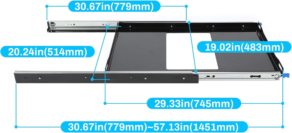 HECASA Fridge Slide Inner 29.3 x 18.7 In Portable Rail Draw Tray Slider For RV Pickup SUV Van Trailer Refrigerator Freezer Cooler Slide Out Powder Coated Steel