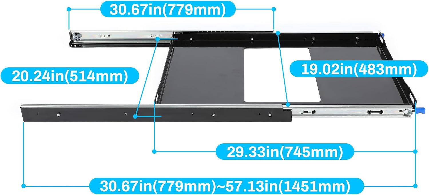 HECASA Fridge Slide Inner 29.3 x 18.7 In Portable Rail Draw Tray Slider For RV Pickup SUV Van Trailer Refrigerator Freezer Cooler Slide Out Powder Coated Steel