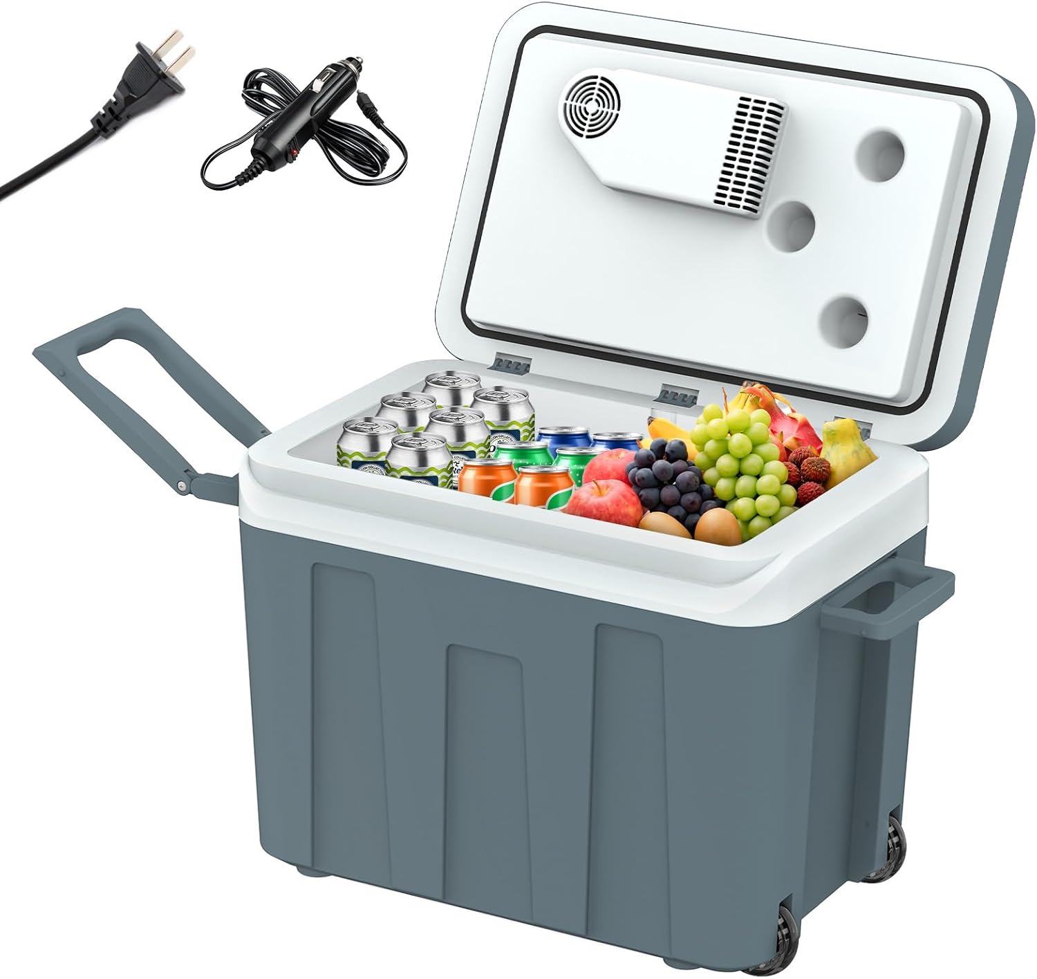 advwin 12V Electric Car Cooler & Warmer with Wheels & Handle, 48 Quart (45 L) 12 Volt DC & 110V AC Portable Thermoelectric Fridge Plug in for Car/RV/Camping/Travelling
