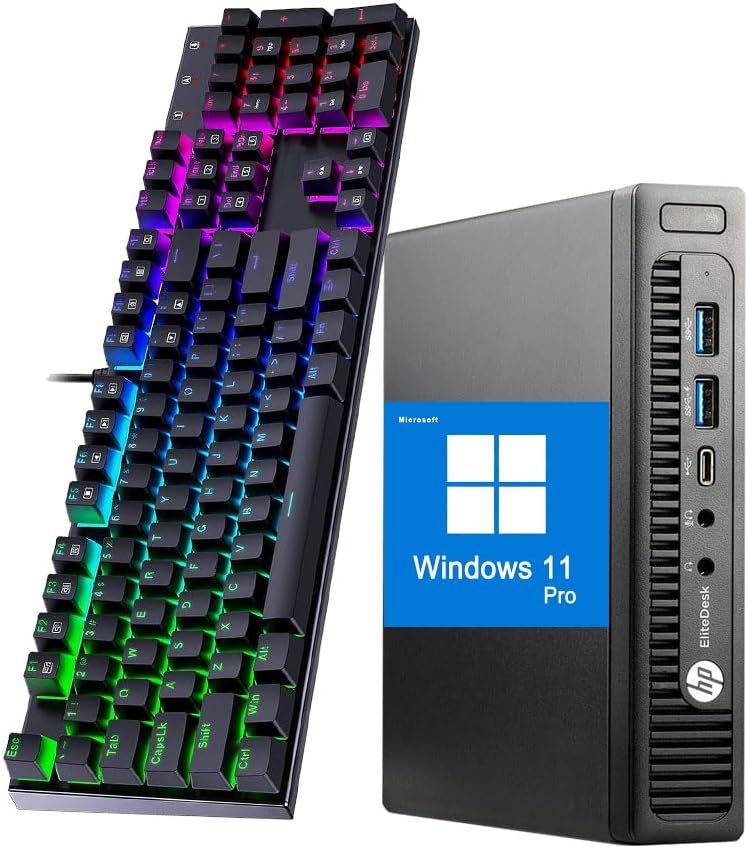 HP EliteDesk 800G2 Mini PC, Windows 11 Micro Desktop Computer, Intel Core i5-6500T, 8GB RAM, 256GB SSD, Keyboard and Mouse (Renewed)
