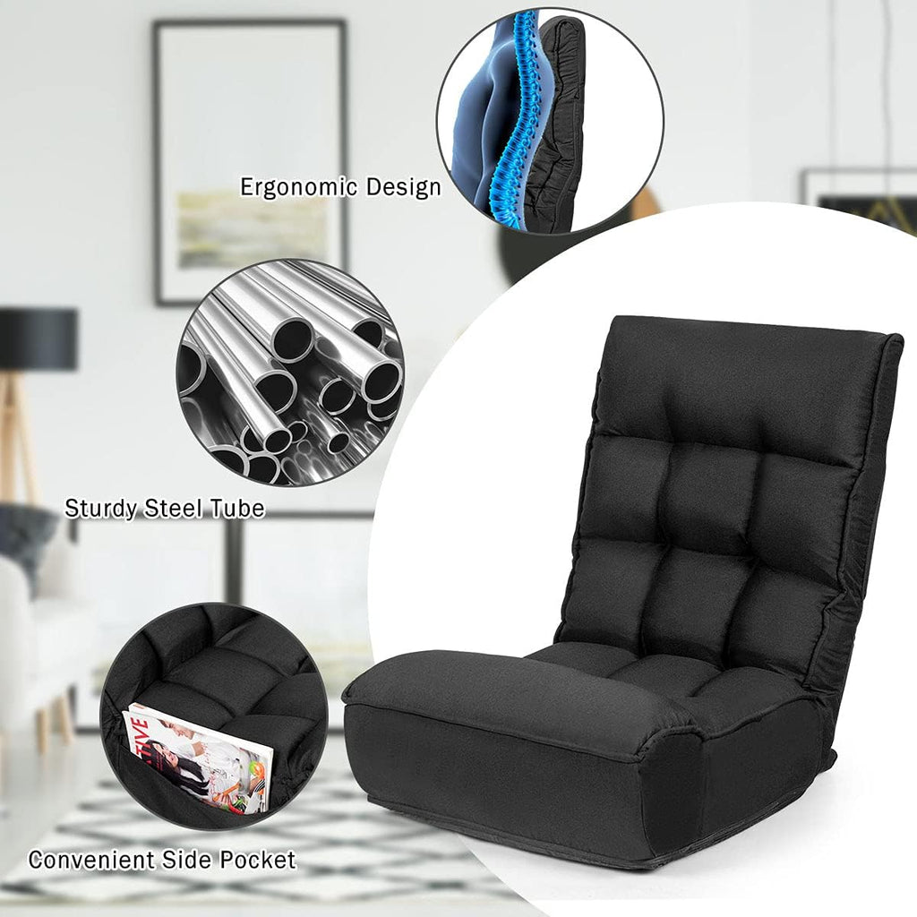 ARLIME 4-Position Adjustable Floor Chair, Armless Gaming Chair w/Back Support & Soft Cushion, Memory Foam Floor Lazy Sofa for Gaming, Reading, Meditating (Black)