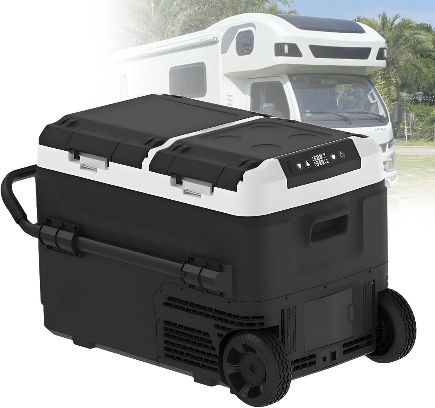 Dual Zone Car Fridge Freezer, -4℉-68℉ Electric Cooler with Dual Temp Control, 12/24V DC, Durable Wheels for Camping, Road Trips, RV & Home | Portable Refrigerator,Withbattery-40L