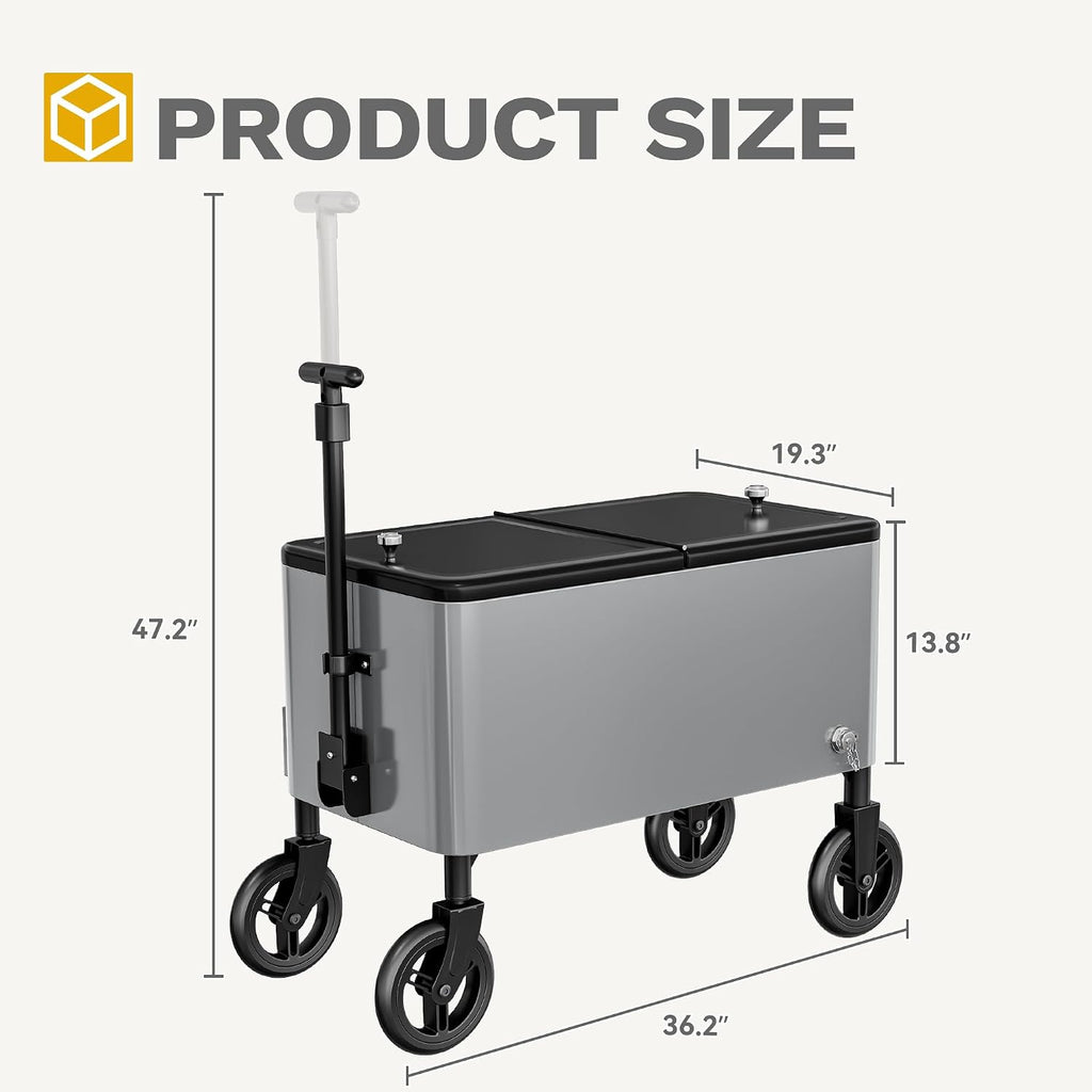 DWVO Ice Chest with Wheels,80 Quart Rolling Cooler with Bottle Opener Drainage, Patio Cooler Cart, Rolling Ice Chest with Handle for Patio Pool Deck Party BBQ Cookouts