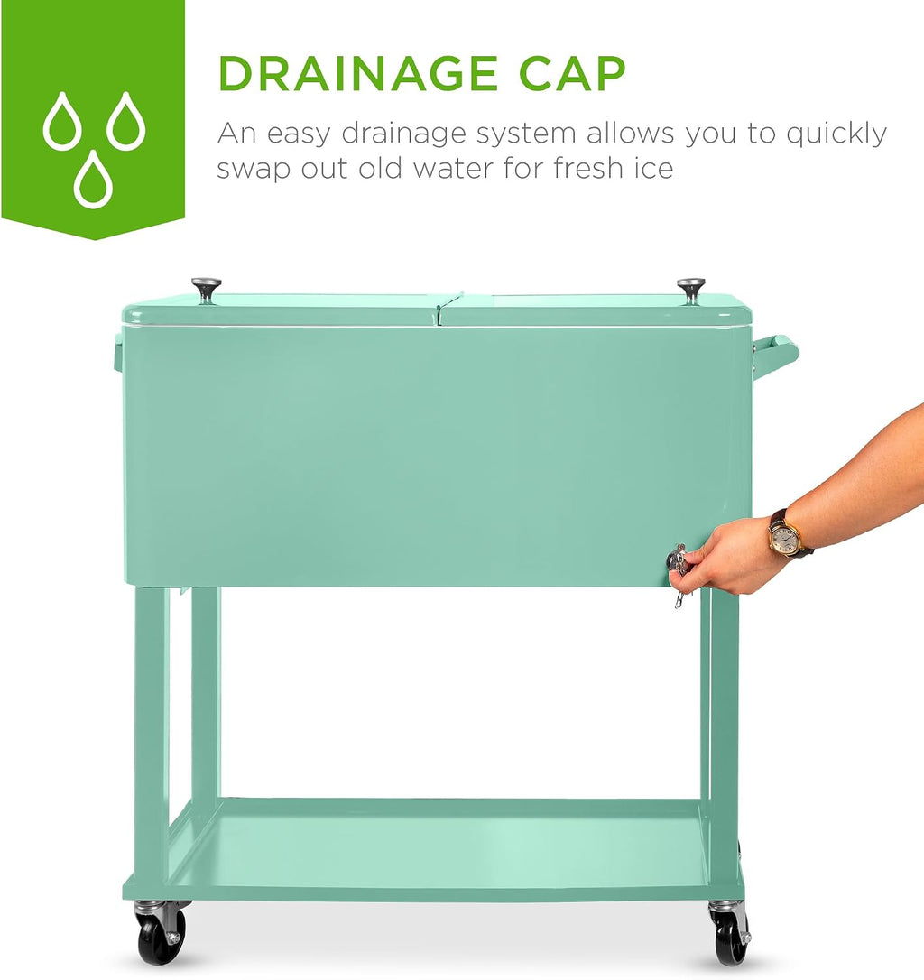 Best Choice Products 80-Quart Outdoor Steel Rolling Cooler Cart w/Ice Chest, Bottle Opener, Catch Tray, Drain Plug, Locking Wheels