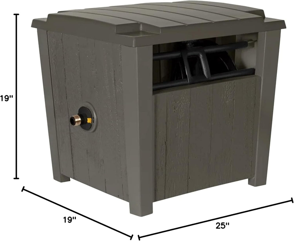 Suncast Farmington Weatherproof Smart-Tube Garden Hose Storage Container, Outdoor Hideaway Garden Hose Storage with Brass Connections, Stoney, 2 pack
