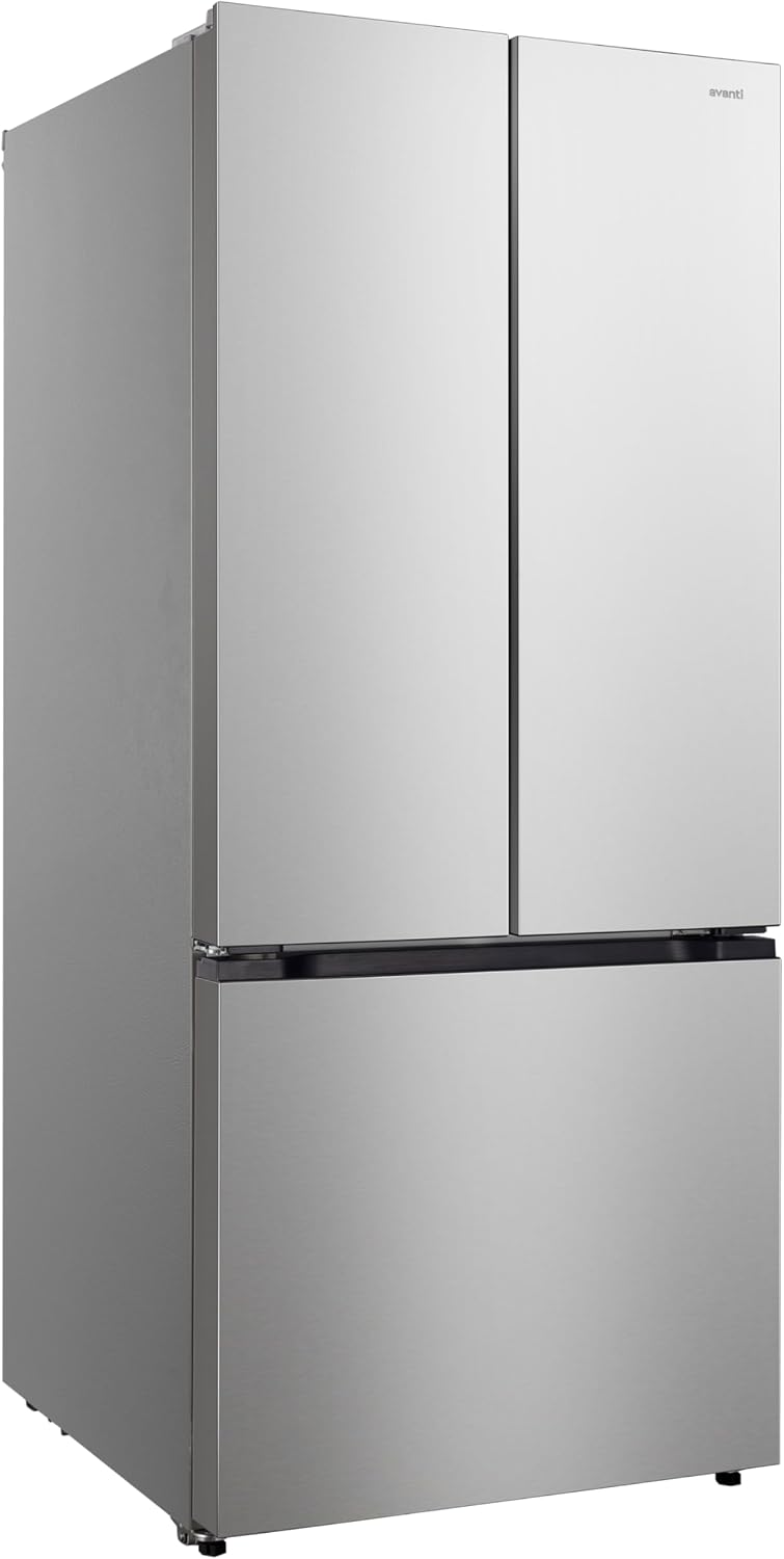 Avanti French Door Refrigerator with Bottom Freezer 30-Inch Wideâ€‹, Frost Free Technology, Large Capacity with Adjustable Shelves, Door Bins & Crisper Drawers, 17.5 Cu.Ft., Stainless Steel