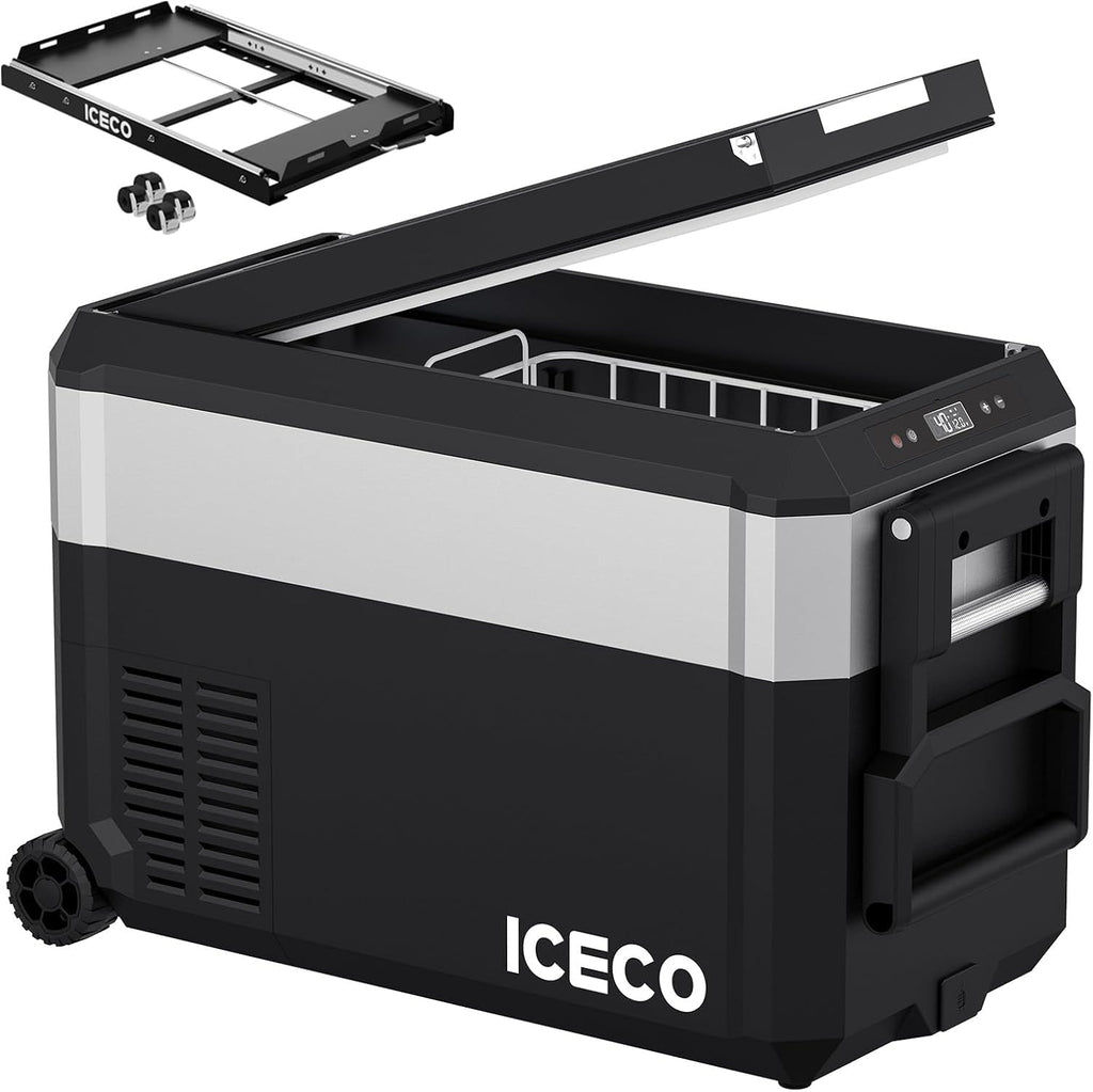 ICECO JP40 Pro 12 Volt Refrigerator Freezer, Portable Fridge with SECOP Compressor, -4°F to 68°F, DC 12/24V, AC 110/240V, Car Freezer for Camping, Outdoor, with Multi-Directional Lid