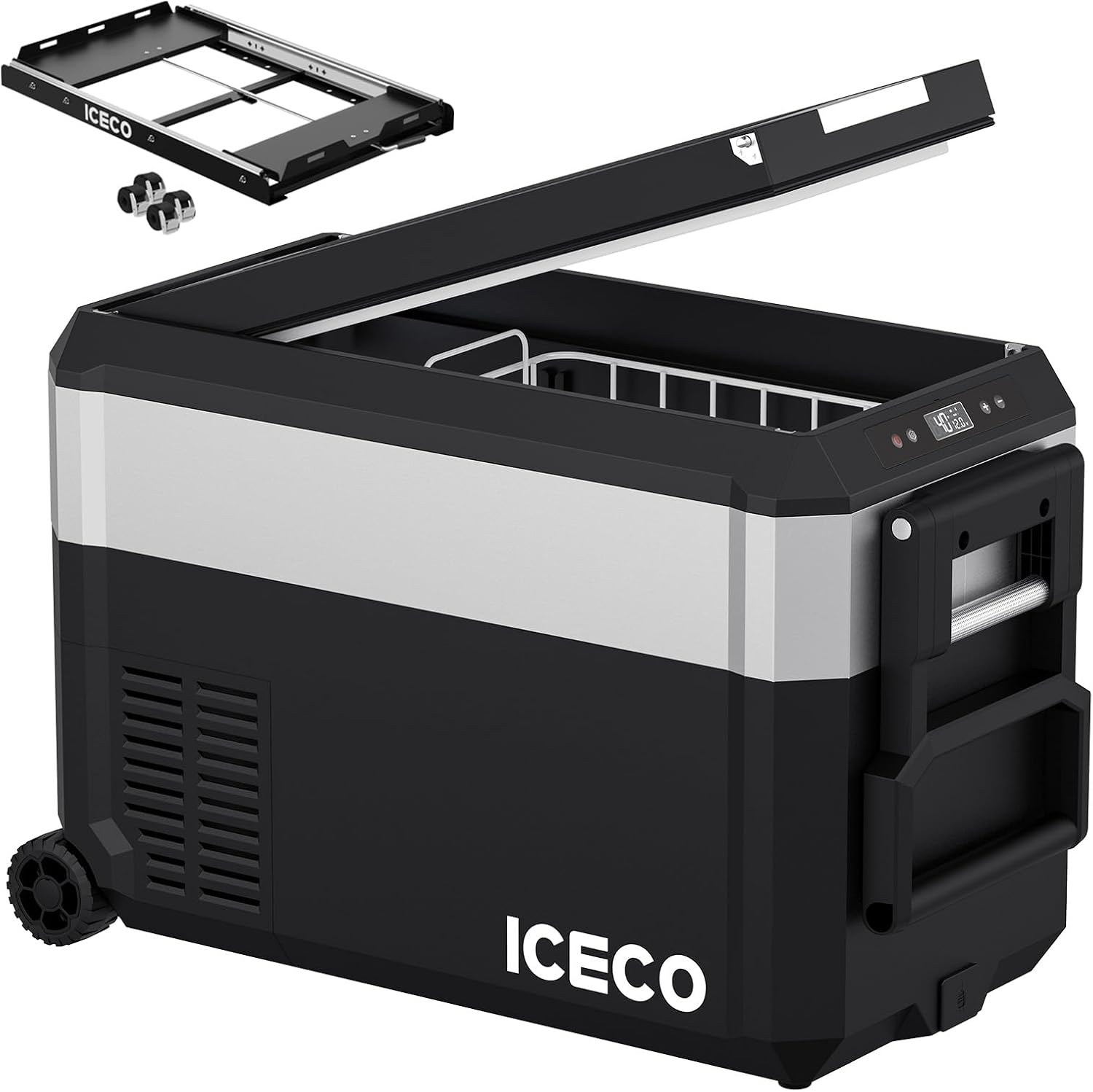ICECO JP40 Pro 12 Volt Refrigerator Freezer, Portable Fridge with SECOP Compressor, -4°F to 68°F, DC 12/24V, AC 110/240V, Car Freezer for Camping, Outdoor, with Multi-Directional Lid