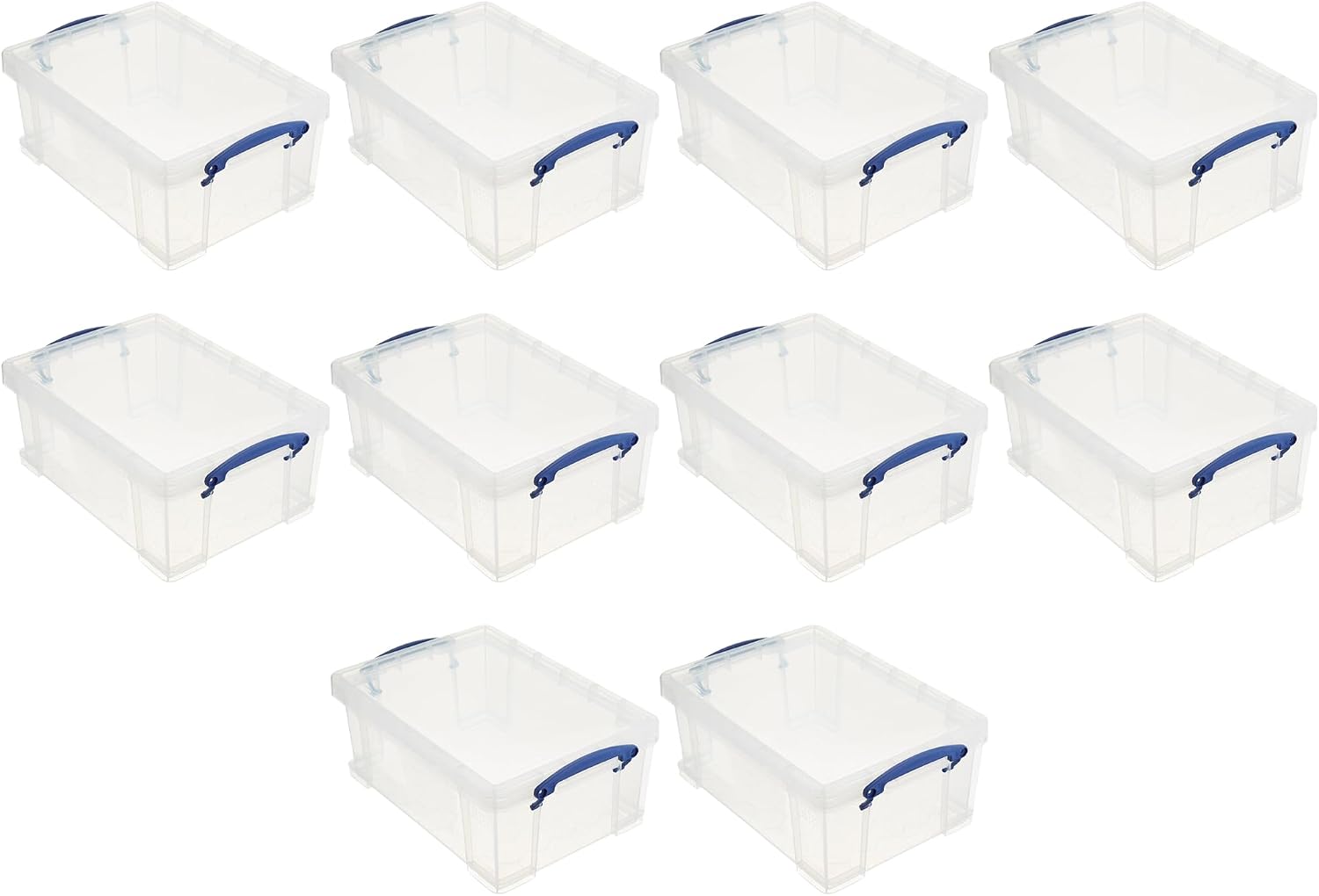 Really Useful Box Stackable 9 Liter Plastic Storage Container Bin with Snap Lid & Built-in Clip Lock Handles for Home & Office Organization (10 Pack)