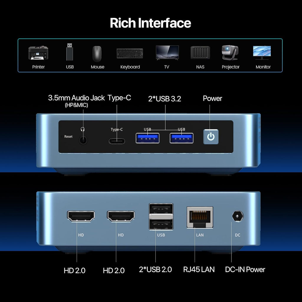 PELADN Mini PC, N100(up to 3.4GHz),16GB DDR4/512GB SSD,Type-C/Dual HD,Mini Desktop Computer,4K/60Hz Triple-Display USB3.0/BT4.2/WiFi Mini Computers for Home Business