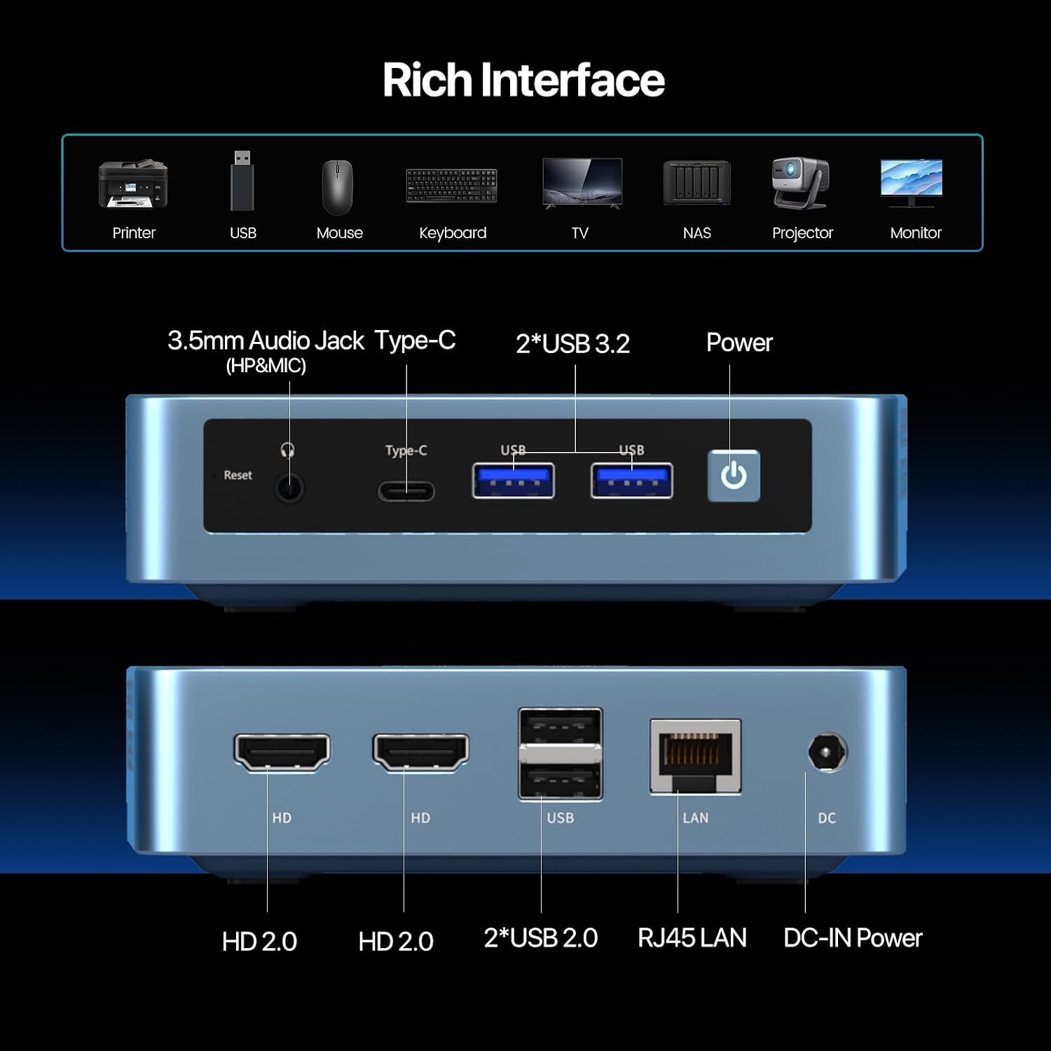 PELADN Mini PC, N100(up to 3.4GHz),16GB DDR4/512GB SSD,Type-C/Dual HD,Mini Desktop Computer,4K/60Hz Triple-Display USB3.0/BT4.2/WiFi Mini Computers for Home Business