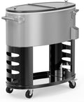 VINGLI Patio Cooler, Rolling Ice Chest on Wheels, Portable Patio Party Bar Drink Cooler Cart, with Shelf, Beverage Pool with Bottle Opener,Water Pipe