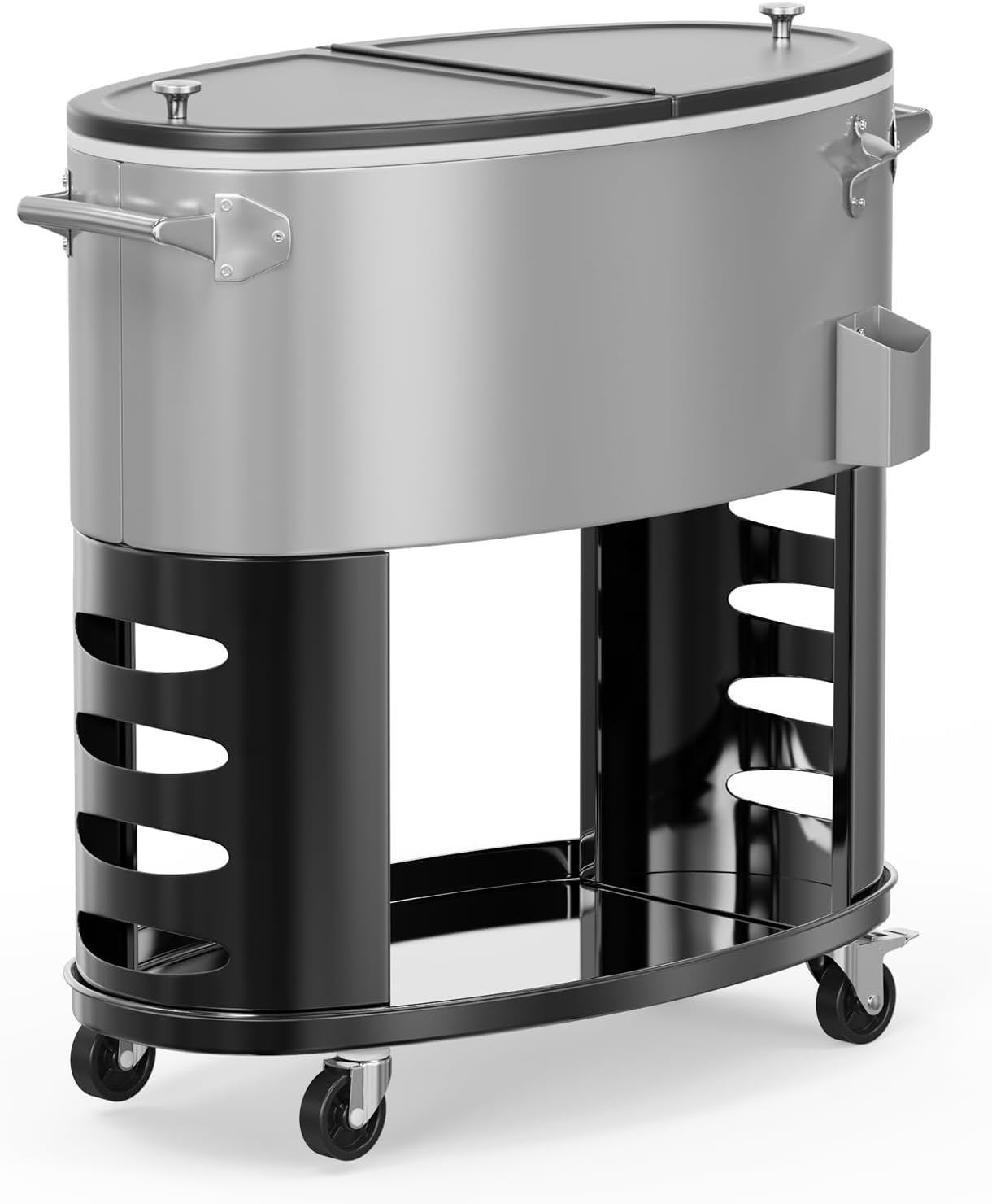 VINGLI Patio Cooler, Rolling Ice Chest on Wheels, Portable Patio Party Bar Drink Cooler Cart, with Shelf, Beverage Pool with Bottle Opener,Water Pipe