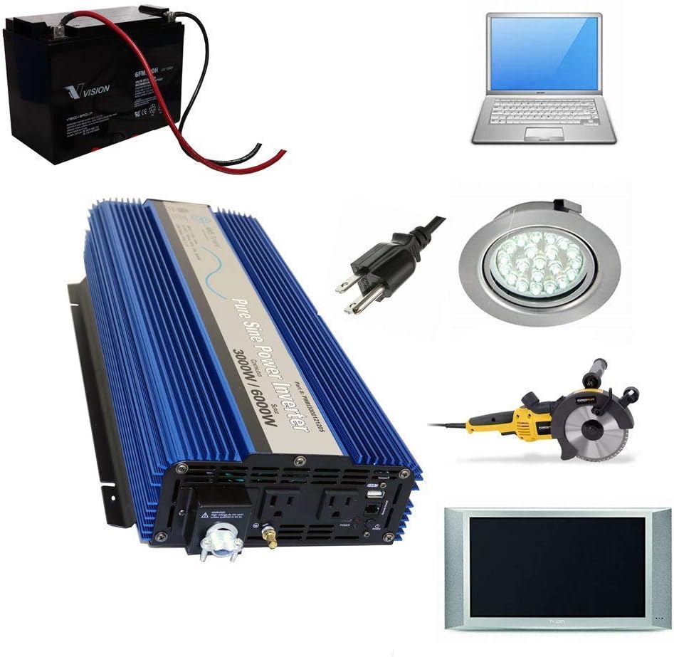 AIMS Power 3000 WATT Pure SINE Power Inverter 12 VDC to 120 VAC - UL Listed