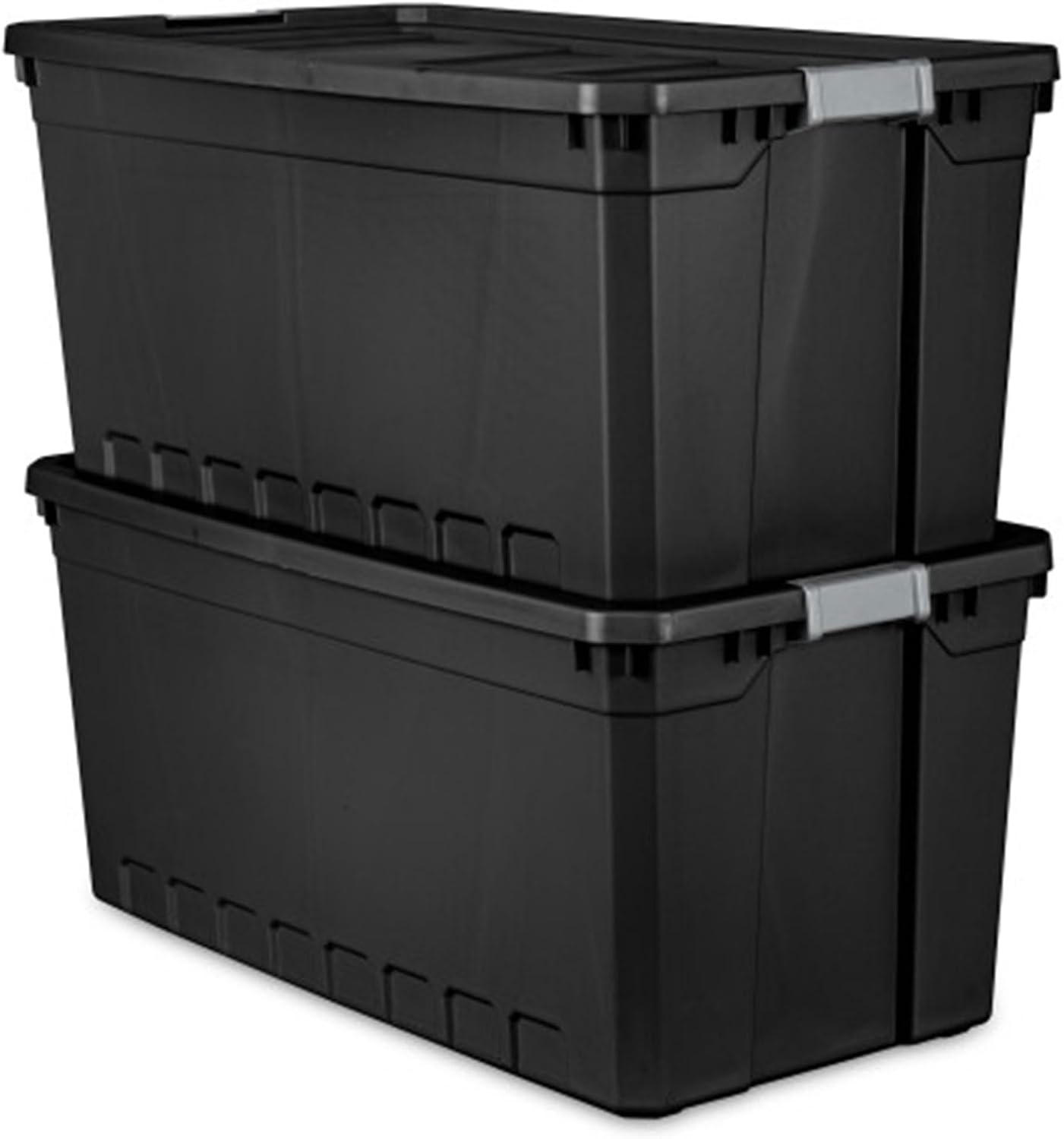 Sterilite 9-Pack Plastic Storage Bins with Lids, Stackable Containers, 50 Gallon, Black