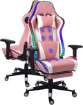 Gaming Chair with Footrest and Massage Lumbar Support,Adult Video Gaming Chair with Speakers and LED/RGB Lights, Ergonomic Computer Chair,180 Degree Tilt High Back Office Chair.,Pink
