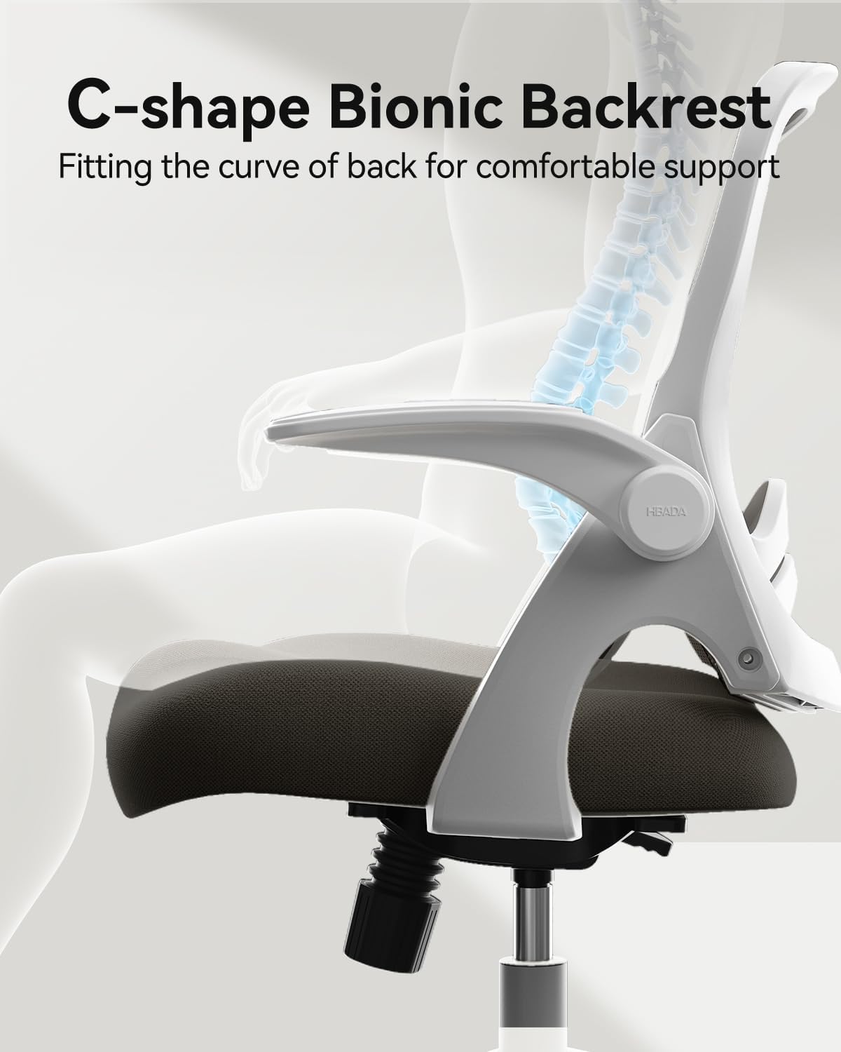 Hbada Office Desk Chair with Flip-Up Armrests and Saddle Cushion, Ergonomic Office Chair with S-Shaped Backrest, Swivel, Mesh, White