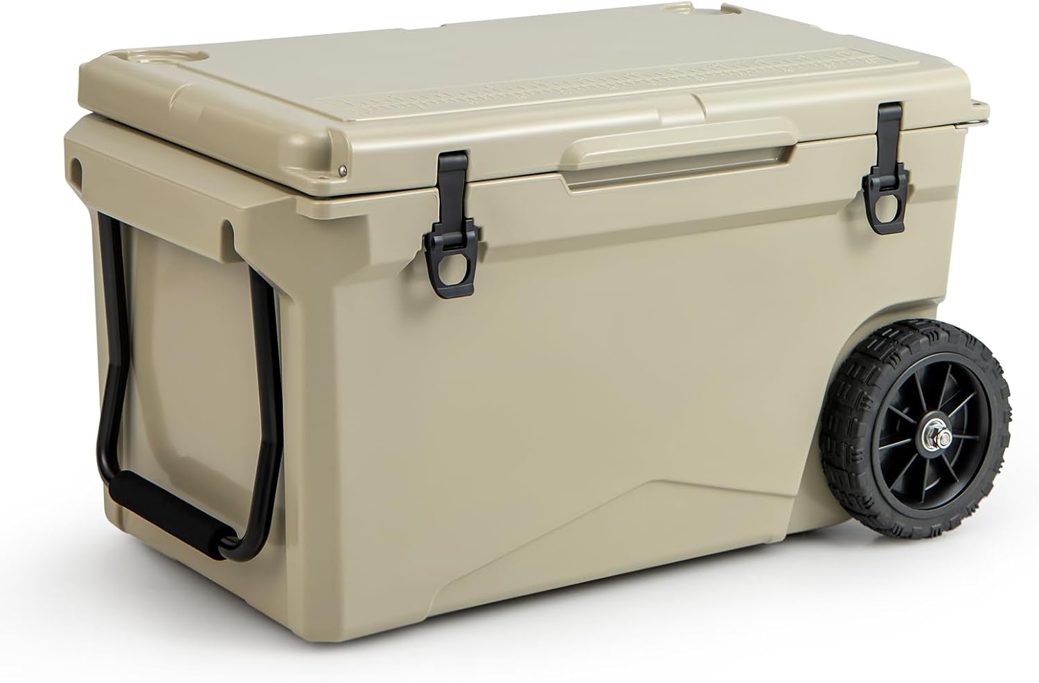 Goplus Cooler with Wheels, Insulated Large Ice Chest with Portable Handles, Cup Holders, Leak-Proof Tight Latches, 5-7-day Ice Retention, Heavy Duty Hard Coolers for Beach Camping Boat