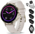 Garmin 010-02785-04 Venu 3S Health Fitness GPS Smartwatch Gold Steel Bezel with Ivory Case 41mm Bundle with Deco Essentials Charging Dock, Dust Cover 3 Pack and 2-Pack Screen Protector