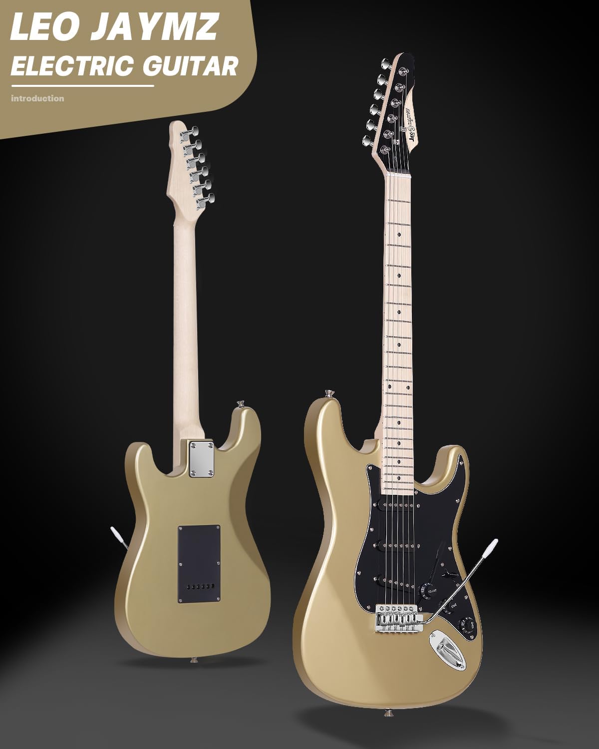 Leo Jaymz 39' Full Size ST Style Electric Guitar Starter Kit with SSS Pickups, 5W Portable Amp, Tuner, Gig Bag, Strap & Accessories(Gold 5W)