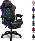 RGB Gaming Chairs with Speakers Ergonomic Massage Computer Chair, PU Leather Office Chair Adjustable Desk Chairs with Footrest, 360°Swivel Big and Tall Gamer Chair for Adults,Black