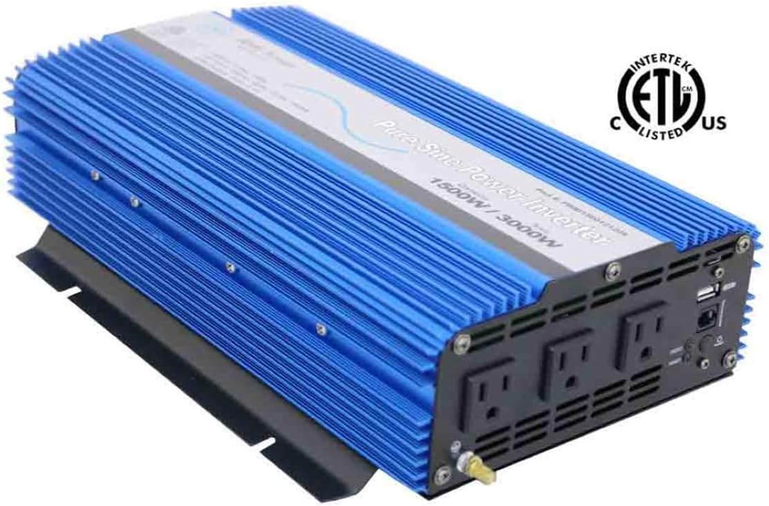 AIMS Power 1500 Watt, 3000 Watt Peak, Pure Sine DC to AC Power Inverter, USB Port, 2 Year Warranty, Optional Remote, Listed to UL 458