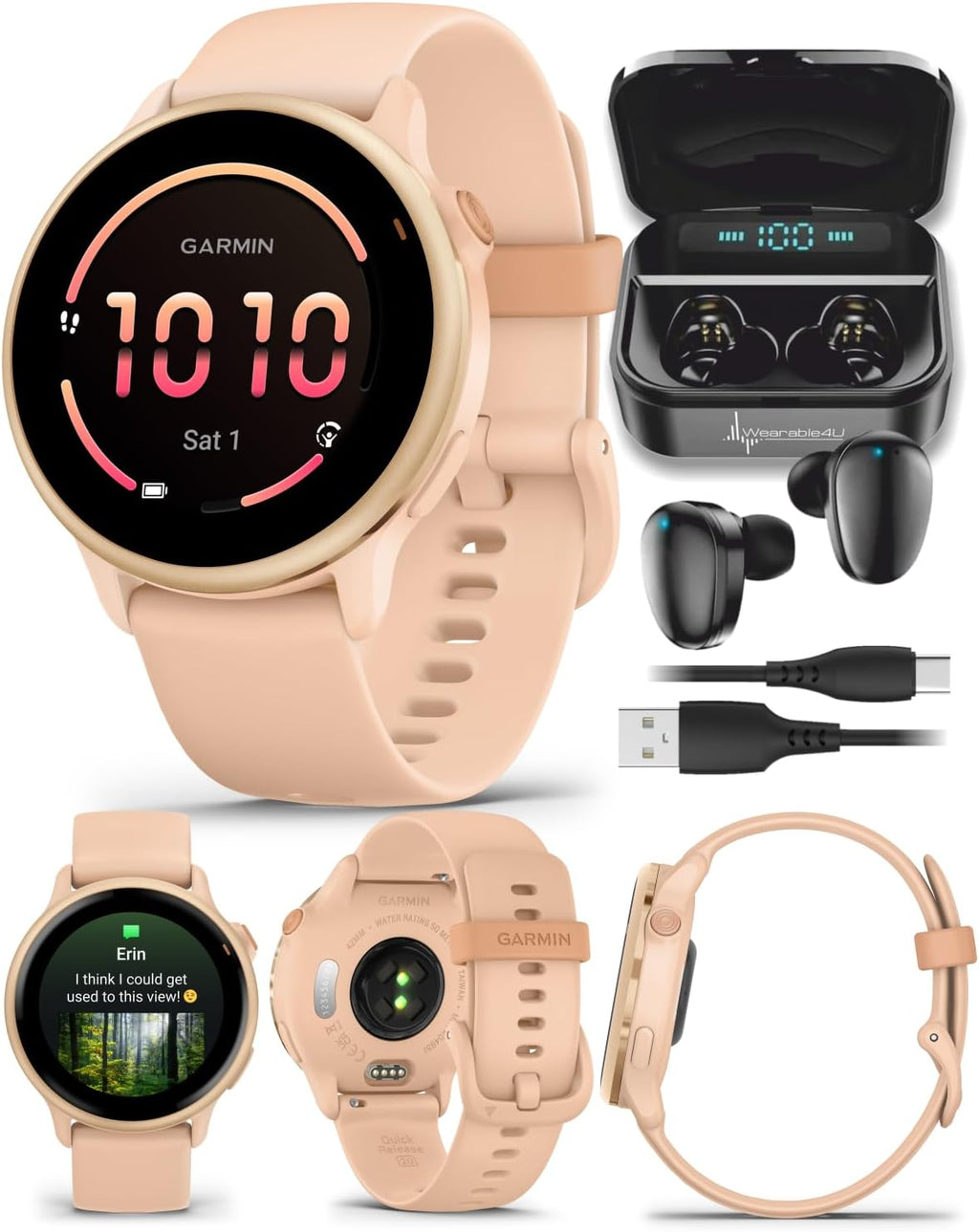 Garmin Vivoactive 6 - Health & Fitness Smartwatch, 1.2 in Bright AMOLED Display, GPS Sports Tracking, Up to 11 Days of Battery, Metallic Pink Dawn & Pink Dawn Band w Black Earbuds Bundle