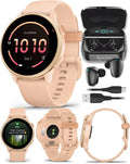 Garmin Vivoactive 6 - Health & Fitness Smartwatch, 1.2 in Bright AMOLED Display, GPS Sports Tracking, Up to 11 Days of Battery, Metallic Pink Dawn & Pink Dawn Band w Black Earbuds Bundle