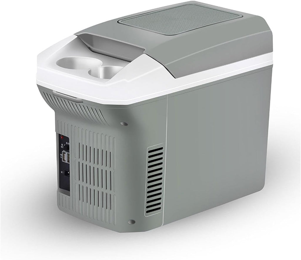 12V Personal Thermoelectric Portable Electric Cooler Warmer Fridge 8 Liter Capacity with 12V DC & 100-240V AC USB Mini Car Refrigerator for Beverage, Food, Home, Office and Car,Grey